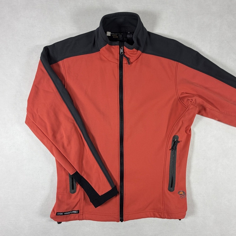 Mountain Hardwear Gore Windstopper Jacket Orange Black Softshell Womens Size 12